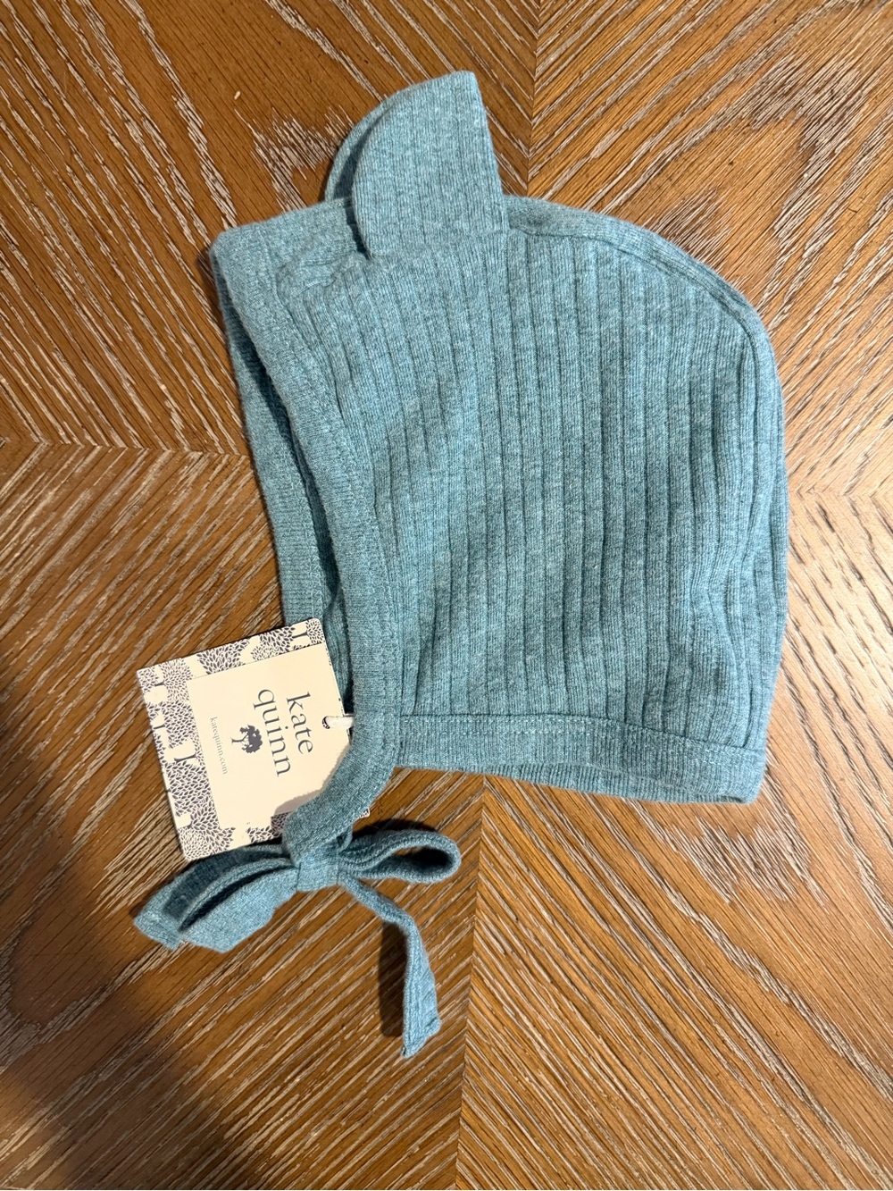 kate quinn Ribbed Baby Bonnet in Teal Blue